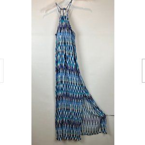 Athleta Blue White Sleeveless Halter Maxi Long Summer Dress Size XS ( ta…